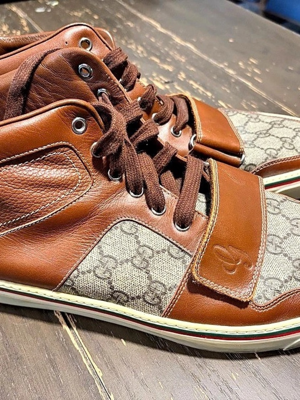 Gucci GG Supreme High Top Sneaker with Strap Brown & Cream US 11